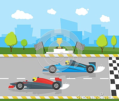 Cartoon Car Racing Sport Professional Competition. Vector Vector Illustration