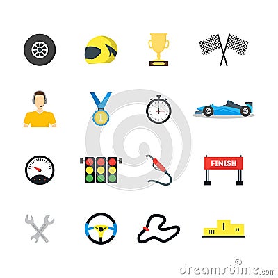 Cartoon Car Racing Symbol Color Icons Set. Vector Vector Illustration