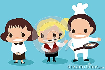 Cartoon Career about Service in hotel and Restaurant Stock Photo