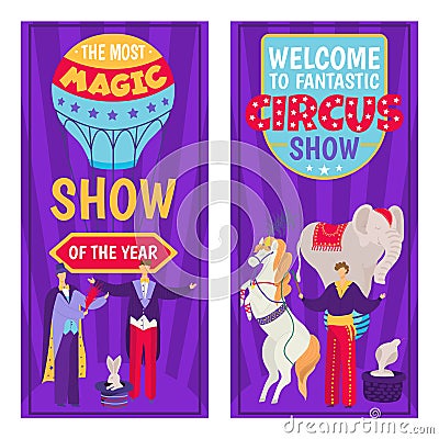 Cartoon carnival circus festival set background, vector illustration. Show typography poster, entertainment fair banner Vector Illustration