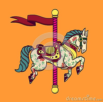 Cartoon carousel horse merry-go-round pony Vector Illustration