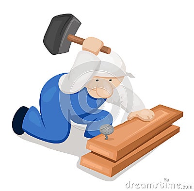 Cartoon carpenter with hammer Vector Illustration