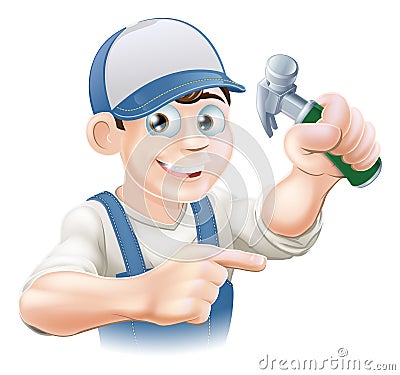 Cartoon Carpenter Pointing Vector Illustration