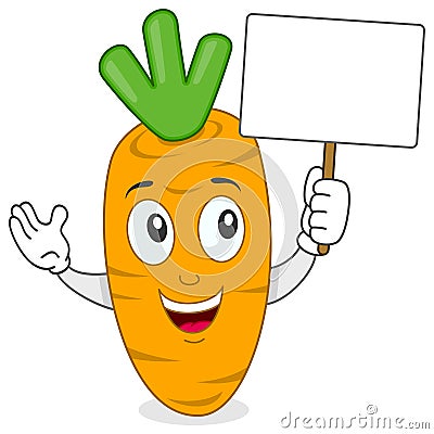 Cartoon Carrot Holding a Blank Banner Vector Illustration