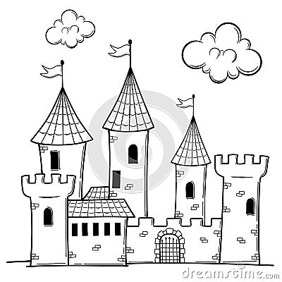 Cartoon castles for colouring book isolated Vector Illustration