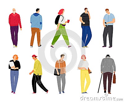 Cartoon casual people on white. Casual dressed human characters vector illustration, lifestyle design adult man and Vector Illustration