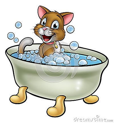 Cartoon Cat in Bath Vector Illustration