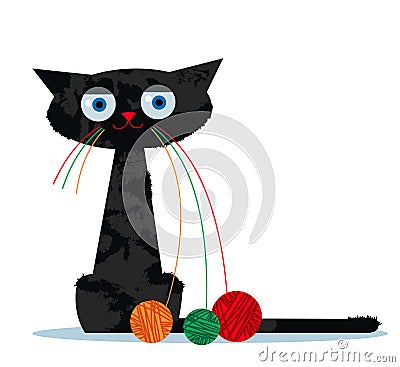 Cartoon cat and clew of yarn Stock Photo