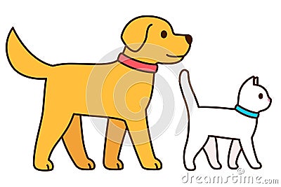 Cartoon cat and dog walking together Vector Illustration