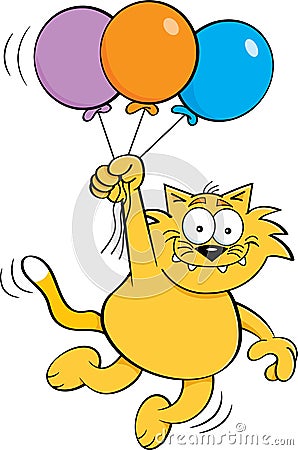 Cartoon Cat Holding Balloons. Vector Illustration