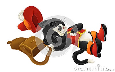 Cartoon cat - isolated - lying down pretending to sleep Cartoon Illustration