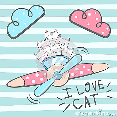 Cartoon cat, kitty characters. Vector Illustration
