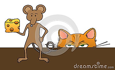 Cartoon Cat and Mouse Vector Illustration