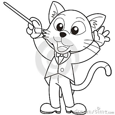 Cartoon Cat Music Conductor Vector Illustration