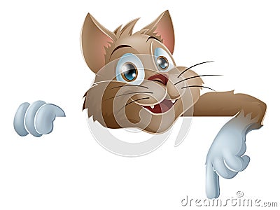 Cartoon Cat Pointing Down Vector Illustration
