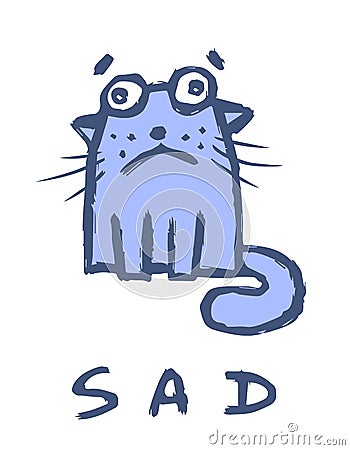 Cartoon cat is sad. Vector illustration. Vector Illustration