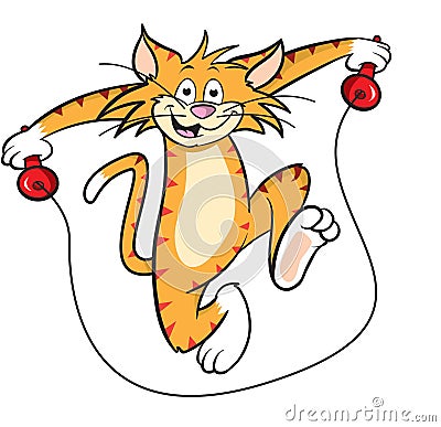 Cartoon cat with skipping rope Vector Illustration