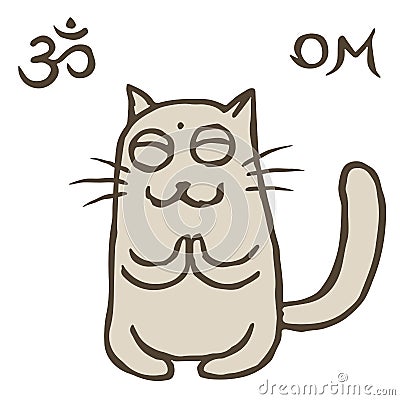 Cartoon cat Tik reached enlightenment. Vector illustration. Vector Illustration