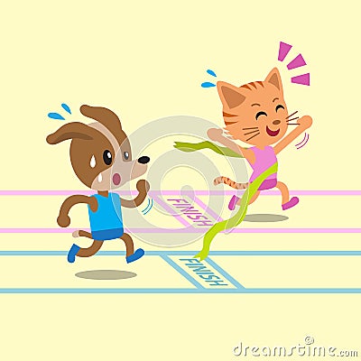 Cartoon cat winning a race before dog Vector Illustration