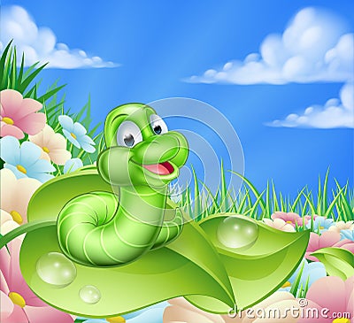 Cartoon Caterpillar in Meadow Vector Illustration