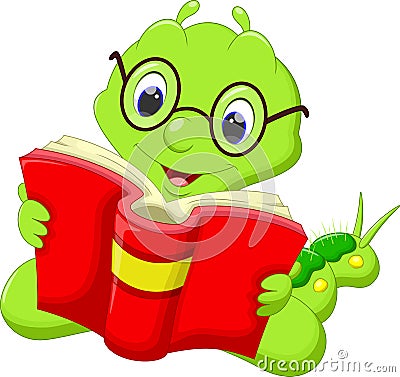 Cartoon caterpillar reading a book Stock Photo