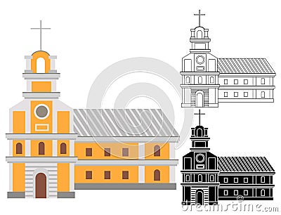 Cartoon catholic religious building with cross on top Vector Illustration