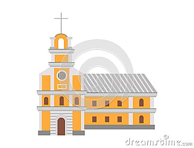 Cartoon catholic religious building with cross on top Vector Illustration