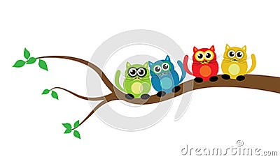 Cartoon cats on the tree Vector Illustration