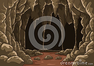 Cartoon the cave with stalactites Vector Illustration
