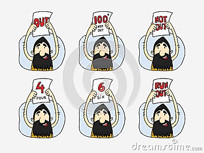 Cartoon of caveman for Cricket symbols. Stock Photo