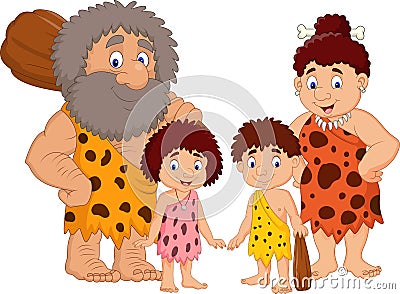 Cartoon caveman family isolate on white background Vector Illustration