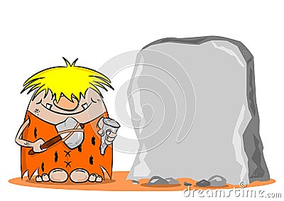 A cartoon caveman with hammer and chisel Vector Illustration