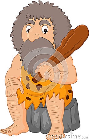 Cartoon caveman holding club Vector Illustration