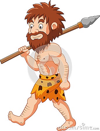 Cartoon caveman hunting with spear Vector Illustration