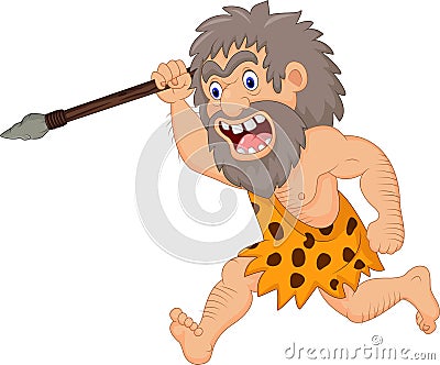 Cartoon caveman hunting with spear Vector Illustration