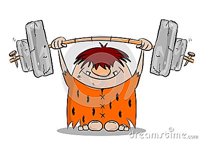 Cartoon caveman keeping fit Vector Illustration