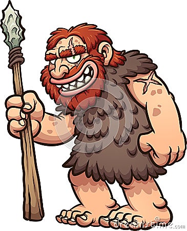 Caveman or neanderthal holding a spear and smiling Vector Illustration