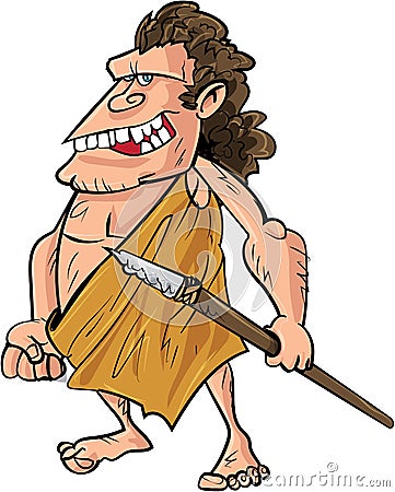 Cartoon caveman with a spear Stock Photo