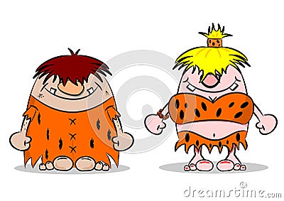 Cartoon caveman and wife Vector Illustration