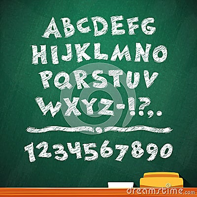 Cartoon Chalk Vector Font on Green School Board Vector Illustration