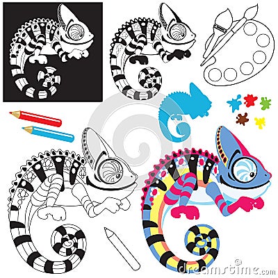 Cartoon chameleon lizard Vector Illustration