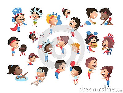 Cartoon charachers, american people at 4th of july Vector Illustration