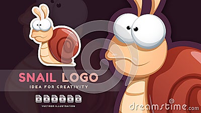 Cartoon character animal adorable snail - cute sticker Vector Illustration