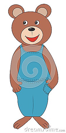 Cartoon character animal teddy bear in clothes smiling. Vector Illustration