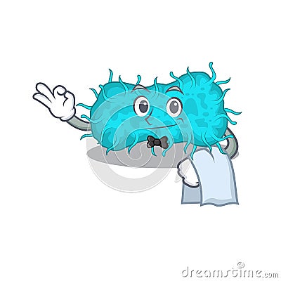 A cartoon character of bacteria prokaryote waiter working in the restaurant Vector Illustration