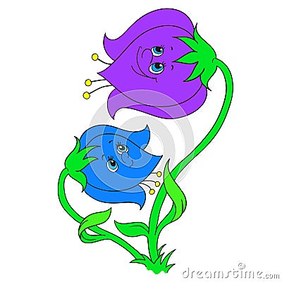 Cartoon character bells. Flowers bells. Cartoon Illustration