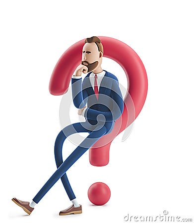 3d illustration. Businessman Billy looking for a solution Cartoon Illustration