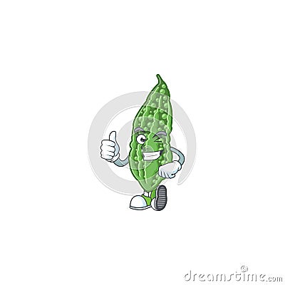 Cartoon character of bitter melon making Thumbs up gesture Vector Illustration