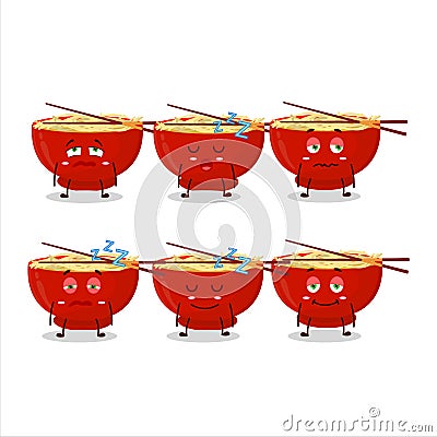 Cartoon character of bowl of noodles new with sleepy expression Cartoon Illustration