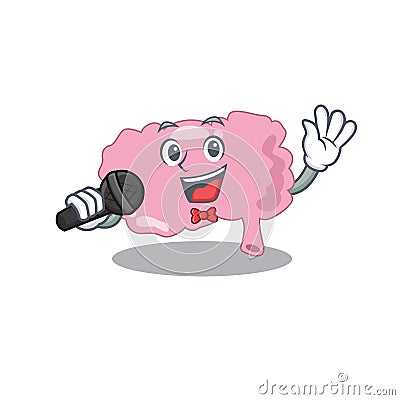 Cartoon character of brain sing a song with a microphone Vector Illustration